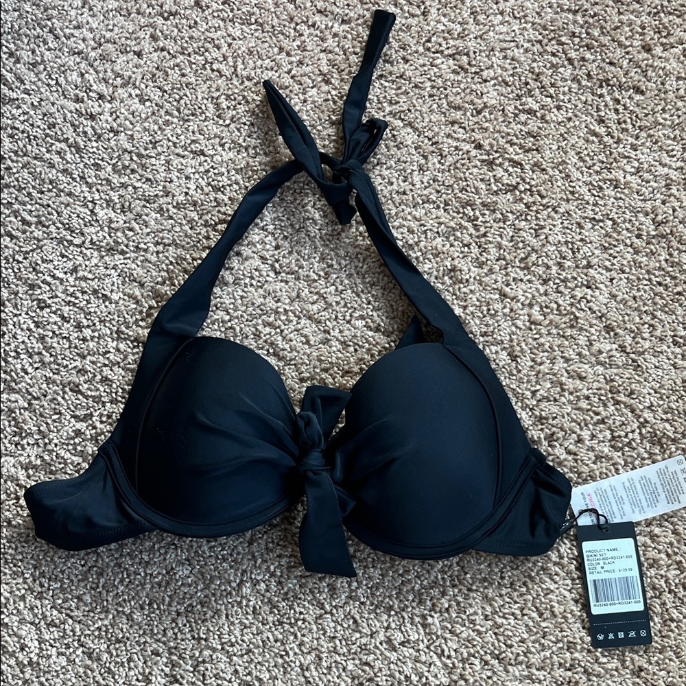 NWT RELLECIGA Black Bow Push Up Bikini Top Size M
